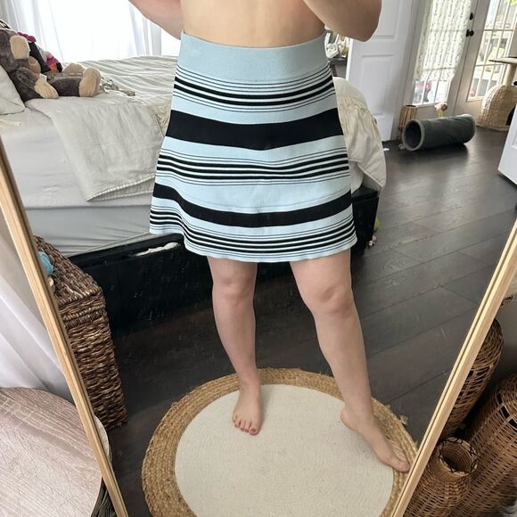 ALC Women’s Small Blue Black Striped Circle Skater Skirt Knit - Picture 1 of 7